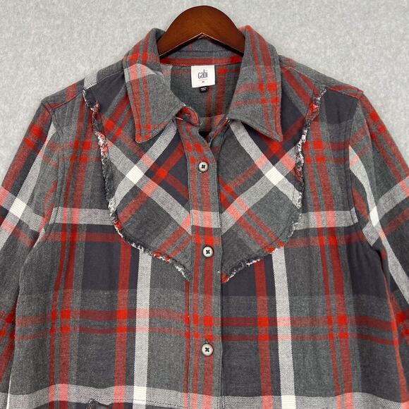 Cabi Size Medium Gray Red Plaid Double Flannel Tavern Button Up Shirt Shacket - Picture 2 of 9
